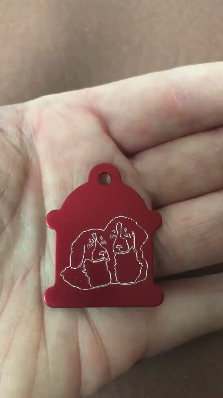 Two Dogs, Large Fire Hydrant Aluminum Tag, Personalized Diamond Engraved, Puppy Tag, Dog Tag, Tag for Dog Collar Lost Dog ID, CAXPALHYT