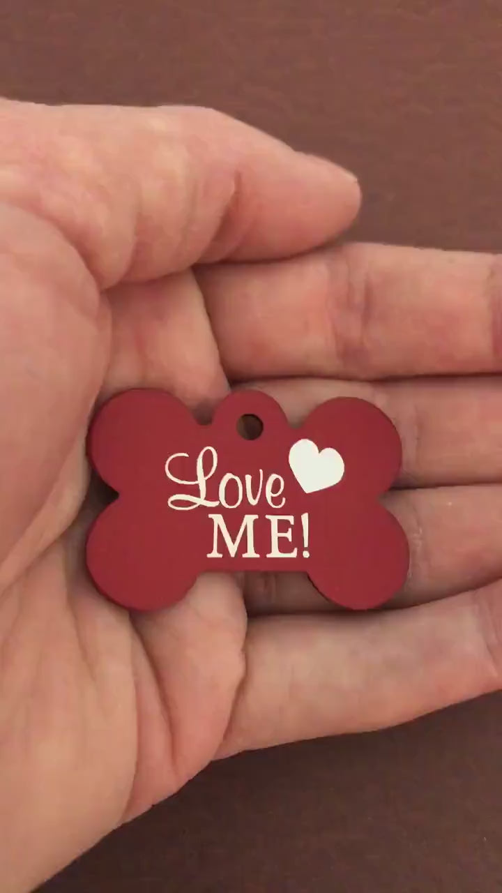 Love Me, Large Red Bone, Personalized Aluminum Tag, Diamond Engraved, Dog Tag, Puppy Tag, For Dog Collar, Gift for Puppy, LMLRB