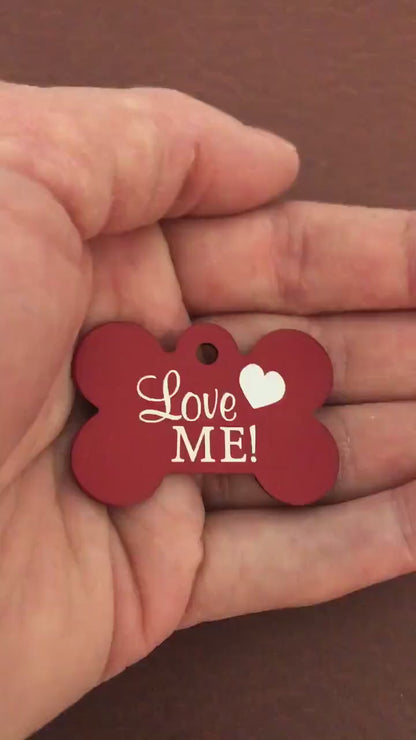Love Me, Large Red Bone, Personalized Aluminum Tag, Diamond Engraved, Dog Tag, Puppy Tag, For Dog Collar, Gift for Puppy, LMLRB