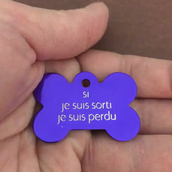 si je suis sorti je suis perdu, Large Bone Aluminum Tag, Personalized Diamond Engraved, Dog Tag, ID Tags Pet Tags, French Version, SJSSJSPLB