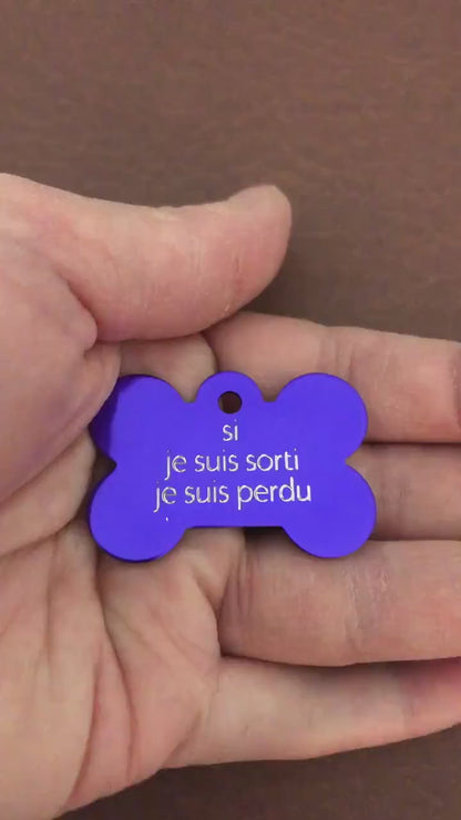 si je suis sorti je suis perdu, Large Bone Aluminum Tag, Personalized Diamond Engraved, Dog Tag, ID Tags Pet Tags, French Version, SJSSJSPLB