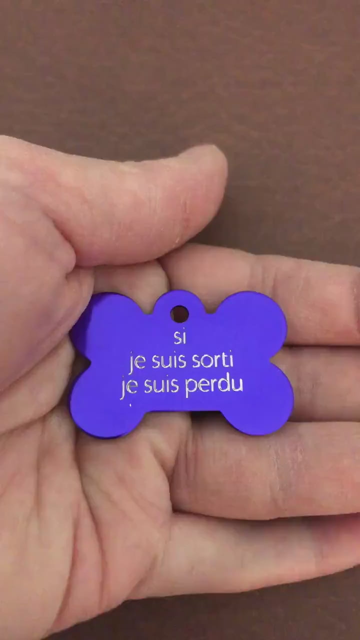 si je suis sorti je suis perdu, Large Bone Aluminum Tag, Personalized Diamond Engraved, Dog Tag, ID Tags Pet Tags, French Version, SJSSJSPLB