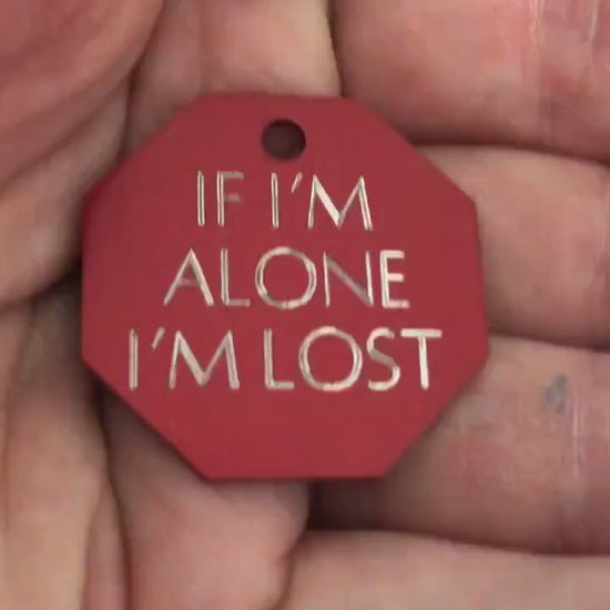 If I’m alone I’m lost, Large Stop Sign Aluminum Tag, Personalized Diamond Engraved, Cat, Kitten ID Dog Tags For Cat Collar, For Dog Collar