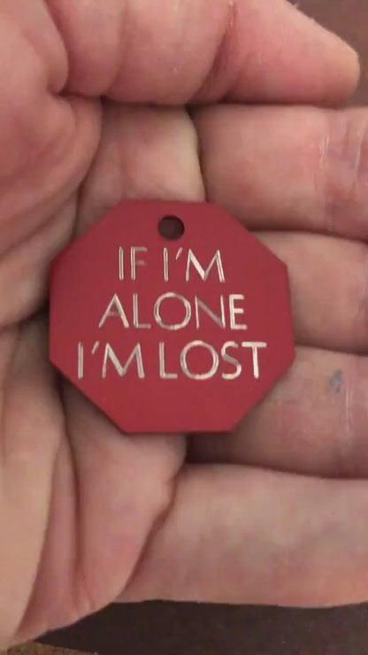 If I’m alone I’m lost, Large Stop Sign Aluminum Tag, Personalized Diamond Engraved, Cat, Kitten ID Dog Tags For Cat Collar, For Dog Collar