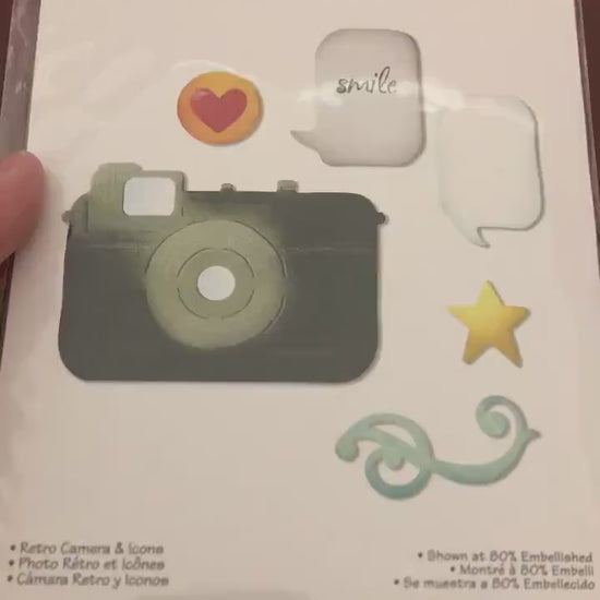 Retro camera and Icons, Sizzix Thinlits, 6 Piece Dies Set, 658958 For Card Making