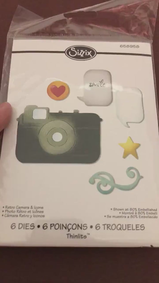 Retro camera and Icons, Sizzix Thinlits, 6 Piece Dies Set, 658958 For Card Making