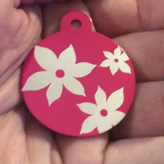 Lily Floral Print Large Pink Circle Diamond Engraved Personalized Aluminum Tag Diamond Engraved Keychain Key Chain LFPLPIC