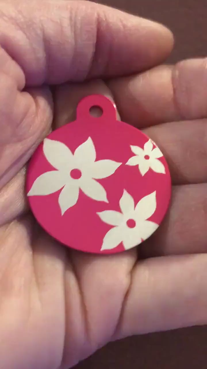 Lily Floral Print Large Pink Circle Diamond Engraved Personalized Aluminum Tag Diamond Engraved Keychain Key Chain LFPLPIC