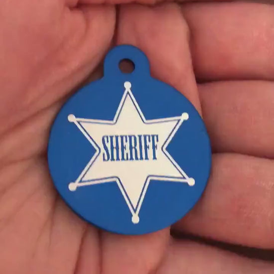 Sheriff Tag, Large Blue Circle Tag Personalized Aluminum Tag Diamond Engraved Dog Tag Cat Tag Animal Tag Kitty Tag Puppy Tag For Dog SBLBC