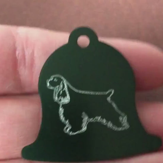 Cocker Spaniel, Dog, Green Bell Personalized Aluminum Tag Diamond Engraved Dog Cat Tag ID Tag Kitty Tag Puppy Tag, Collars CARAPLBT2