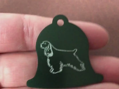 Cocker Spaniel, Dog, Green Bell Personalized Aluminum Tag Diamond Engraved Dog Cat Tag ID Tag Kitty Tag Puppy Tag, Collars CARAPLBT2