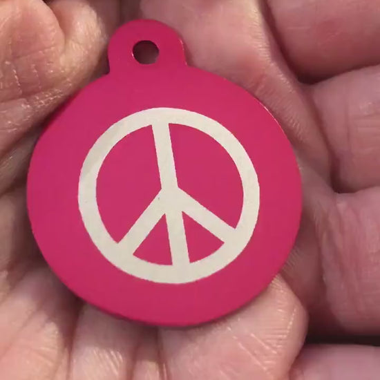 Peace Sign Peace Symbol Large Pink Circle Personalized Aluminum Tag Diamond Engraved Dog Tag Cat Tag Animal Tag Human ID Tag Kitty Tag Puppy