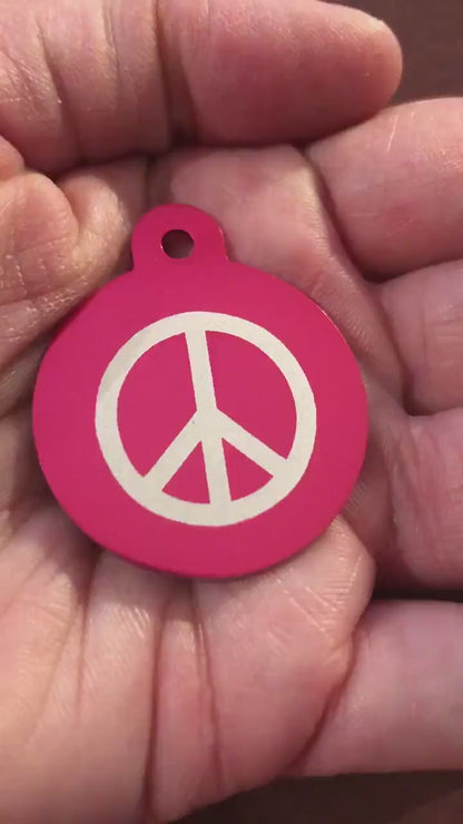 Peace Sign Peace Symbol Large Pink Circle Personalized Aluminum Tag Diamond Engraved Dog Tag Cat Tag Animal Tag Human ID Tag Kitty Tag Puppy