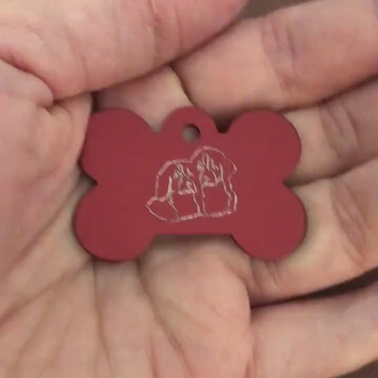 Two Dogs, Large Bone Tag, Aluminum Personalized Diamond Engraved, Dog Tag, Pet Tag, ID Tags, For Dog Collar, Puppy Tag, CAXAPLB