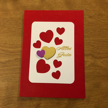Load image into Gallery viewer, Alles Gute Herzen Deutsche Karte Handgemacht All the Best Hearts German Handmade Card
