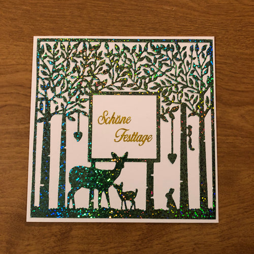 Deutsche Karten Hirsche Schone Festtage Weihnachtskarte Handgemacht Deer in The Woods German Christmas Card Handmade
