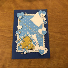 Load image into Gallery viewer, Blue New Baby Teddy Bear Congratulations Card Handmade