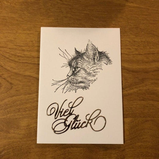 Katze Viel Glück Handgemacht Deutsche Karte Cat Good Luck German Handmade Card Gold Viel Glück HGCBC117