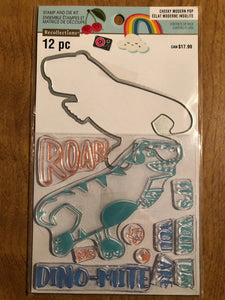 Recollections 12 Piece Cheeky Modern Pop Dinosaur Clear Stamp and Die Kit