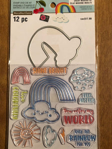 Recollections 12 Piece Cheeky Modern Pop Rainbow Clear Stamp and Die Kit