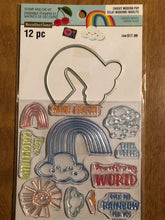 Load image into Gallery viewer, Recollections 12 Piece Cheeky Modern Pop Rainbow Clear Stamp and Die Kit