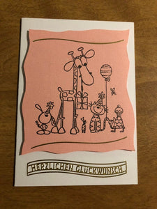 Herzlichen Gluckwunsch Deutsche Karte Handgemacht Giraffe and Friends Homemade Stamped German Card HGCBC52