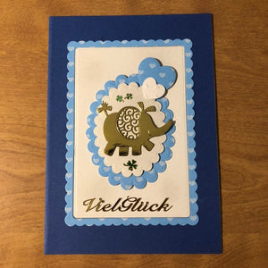 Blue Viel Gluck Elephant Deutsche Karten Handgemacht Elephant German Lots of Luck Card Handmade