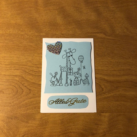 Alles Gute Deutsche Karte Handgemacht All the Best German Giraffe and Friends Stamped Handmade Card HGCBC21