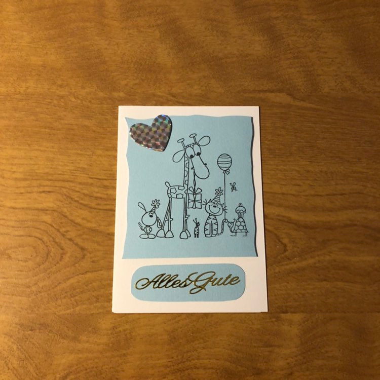 Alles Gute Deutsche Karte Handgemacht All the Best German Giraffe and Friends Stamped Handmade Card HGCBC21