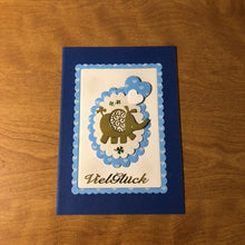 Load image into Gallery viewer, Blue Viel Gluck Elephant Deutsche Karten Handgemacht Elephant German Lots of Luck Card Handmade