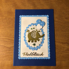 Load image into Gallery viewer, Blue Viel Gluck Elephant Deutsche Karten Handgemacht Elephant German Lots of Luck Card Handmade