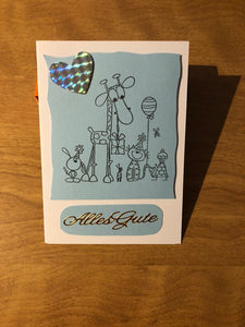 Alles Gute Deutsche Karte Handgemacht All the Best German Giraffe and Friends Stamped Handmade Card HGCBC21