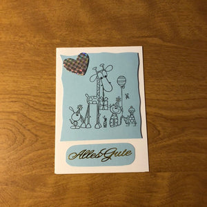 Alles Gute Deutsche Karte Handgemacht All the Best German Giraffe and Friends Stamped Handmade Card HGCBC21
