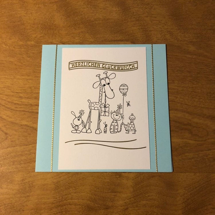 Herzlichen Gluckwunsch Deutsche Karten Handgemacht Giraffe and Friends German All The Best Handmade Stamped Card
