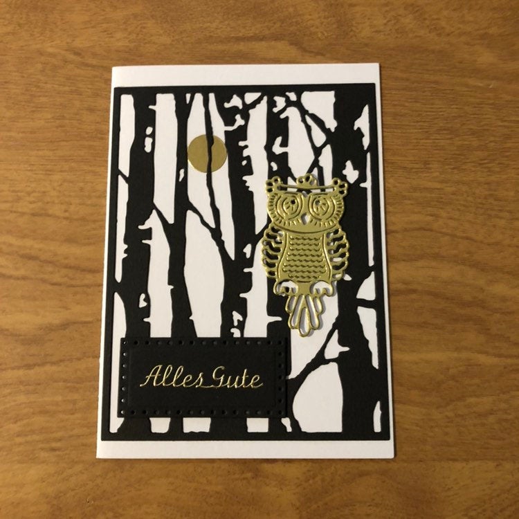 Eulen in der Bäume Alles Gute Deutsche Karte Handgemacht, Owls in the Trees All The Best German Card Handmade HGCBC39