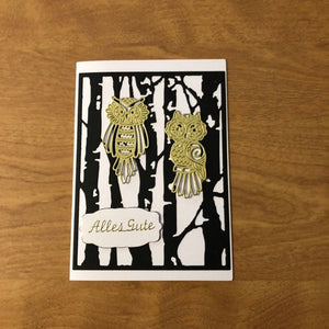 Eulen in der Bäume Alles Gute Deutsche Karte Handgemacht, Owls in the Trees All The Best German Card Handmade HGCBC39