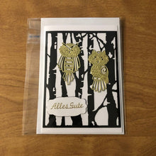 Load image into Gallery viewer, Eulen in der Bäume Alles Gute Deutsche Karte Handgemacht, Owls in the Trees All The Best German Card Handmade HGCBC39