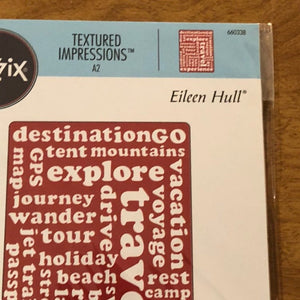 Sizzix Textured Impressions  A2 Travel Words Embossing Folder By Eileen Hull 660338