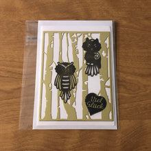 Load image into Gallery viewer, Eulen in der Bäume Viel Glück Deutsche Karte Handgemacht, Owls in the Trees Good Luck German Card Handmade HGCBC27