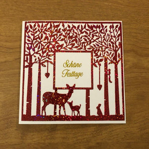Deutsche Karten Hirsche Schone Festtage Weihnachtskarte Handgemacht Deer in The Woods German Christmas Card Handmade