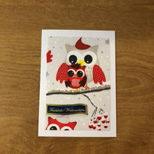 Load image into Gallery viewer, Fröhliche Weihnachten Eulen Deutsche Karte Weihnachtskarte Handgemacht, Merry Christmas Owl German Christmas Card handmade