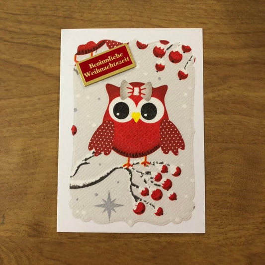 Besinnliche Weihnachtszeit, Eule Deutsche Karte Weihnachtskarte Handgemacht, Owl German Christmas Card handmade