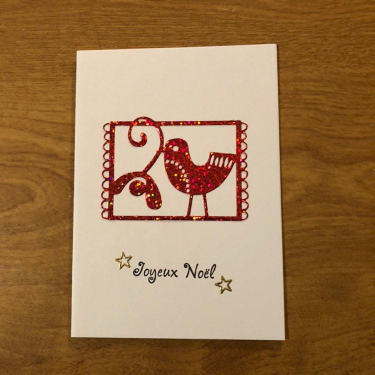 Joyeux Noël Carte De Noël Français Fait Main Bonnes Fêtes Colombe Handmade French Merry Christmas Dove Christmas Card