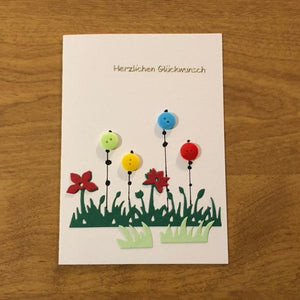 Herzlichen Glückwunsch Knopf Blumen Deutsche Karte Handgemacht German Button Flowers Congratulations Card HGCBC113