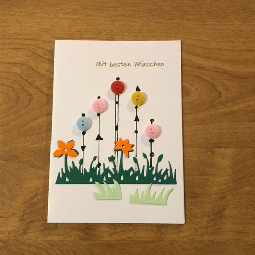 Mit Besten Wünschen Knopf Blumen Deutsche Karte Handgemacht/German Button Flowers With Best Wishes Card HGCBC115