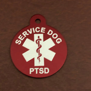 PTSD Service Dog Medical Alert Large Circle Aluminum Tag PTSDMALRC