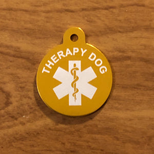 Therapy Dog Medical Alert Service Dog Large Gold Circle Aluminum Tag TDMALGC