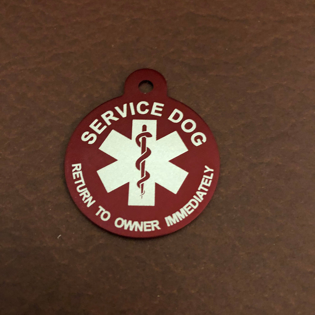 Return To Owner Immediately Medical Alert Service Dog Large Circle Aluminum Tag