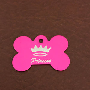 Princess Crown Large Pink Bone Aluminum Tag