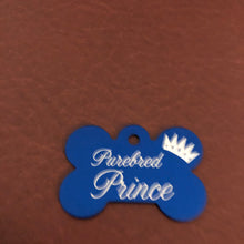 Load image into Gallery viewer, Purebred Prince Large Blue Bone Personalized Aluminum Tag
